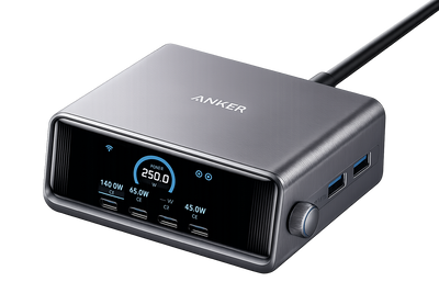 Anker 250W GaN Prime USB-C Charger Station 6-Port Smart Control Dial LCD Display